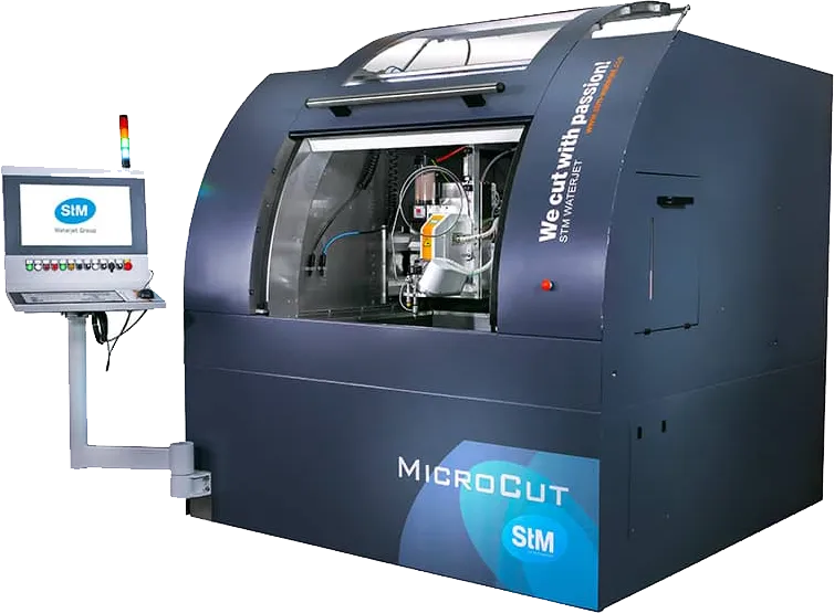 Die Wasserstrahlschneidemaschine MicroCut von STM. Ein Spezialist für höchste Präzision